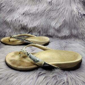 Vionic Dillon Boa Snake Print Flip Flops Women Size 9 Beige Black Comfort Sandal